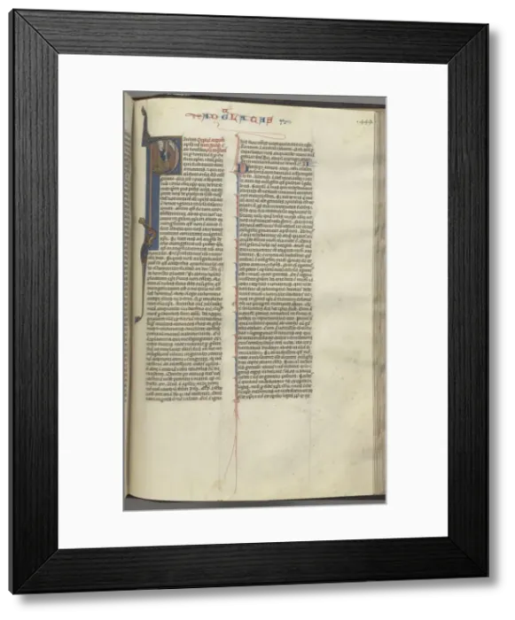 Framed Print : Fol. 449r, Galatians, historiated initial P, Paul seated with a sword…, c. 1275-1300 Framed Print : Fol. 449r, Galatians, historiated initial P, Paul seated with a sword…, c. 1275-1300