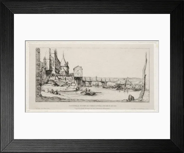 Framed Print : Footbridge Temporarily Replacing the Exchange Bridge, Paris, after the fire of 1621, 1860 Framed Print : Footbridge Temporarily Replacing the Exchange Bridge, Paris, after the fire of 1621, 1860