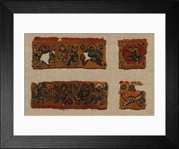 Framed Print : Four Fragments of the Gammadion Border of a Tunic, 400s - 600s. Creator: Unknown Framed Print : Four Fragments of the Gammadion Border of a Tunic, 400s - 600s. Creator: Unknown