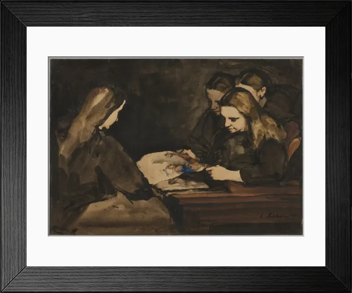 Framed Print : Four Girls Studying a Drawing, 1876. Creator: Theodule Ribot (French, 1823-1891) Framed Print : Four Girls Studying a Drawing, 1876. Creator: Theodule Ribot (French, 1823-1891)
