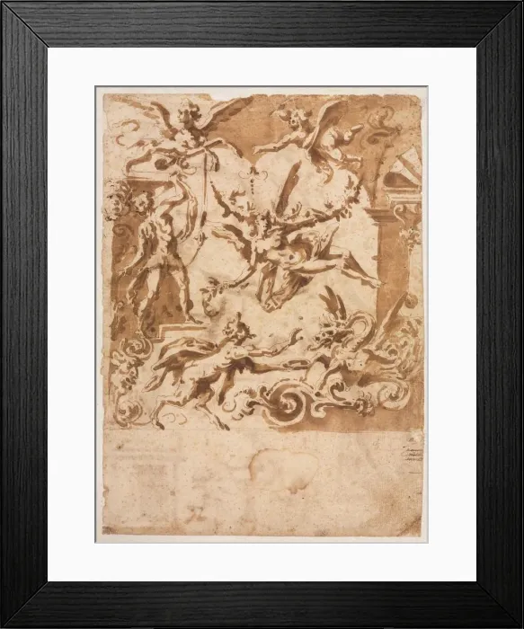 Framed Print : Grotesque with a Satyr Feeding a Dragon (recto); Grotesque with a Leaping Centaur (verso) Framed Print : Grotesque with a Satyr Feeding a Dragon (recto); Grotesque with a Leaping Centaur (verso)