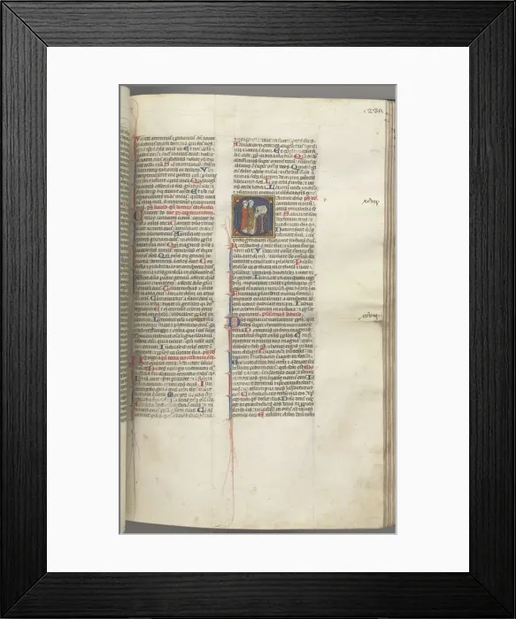 Framed Print : Fol. 230r, Psalm 97, historiated initial C, two clerics singing at a lectern. c Framed Print : Fol. 230r, Psalm 97, historiated initial C, two clerics singing at a lectern. c