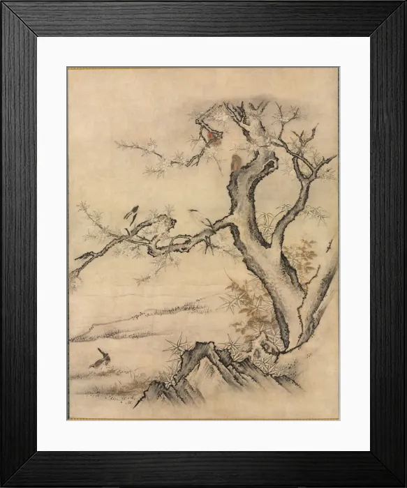 Framed Print : Flowers and Birds in a Spring Landscape, 1500s. Creator: Kano Motonobu (Japanese, c Framed Print : Flowers and Birds in a Spring Landscape, 1500s. Creator: Kano Motonobu (Japanese, c