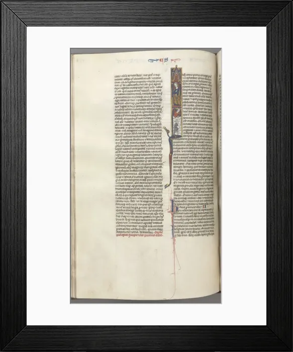 Framed Print : Fol. 174v, Ezra, historiated initial I, Cyrus directing the building of the Temple, c Framed Print : Fol. 174v, Ezra, historiated initial I, Cyrus directing the building of the Temple, c