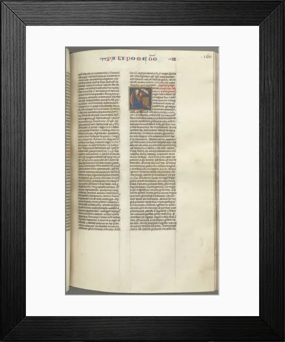 Framed Print : Fol. 160r, Chronicles II, historiated initial C, Solomon kneeling before an altar praying Framed Print : Fol. 160r, Chronicles II, historiated initial C, Solomon kneeling before an altar praying