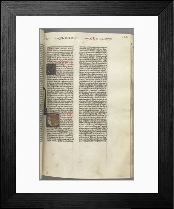 Framed Print : Fol. 190r, Tobit, historiated initial T, Tobit sleeping on a bed, c. 1275-1300. Creator: Unknown Framed Print : Fol. 190r, Tobit, historiated initial T, Tobit sleeping on a bed, c. 1275-1300. Creator: Unknown