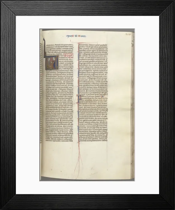 Framed Print : Fol. 205r, Job, historiated initial V, Job on the dungheap given a gold earring…, c Framed Print : Fol. 205r, Job, historiated initial V, Job on the dungheap given a gold earring…, c