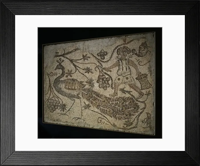 Framed Print : Floor Mosaic Panel: Grape Harvester with Peacock, 400s. Creator: Unknown Framed Print : Floor Mosaic Panel: Grape Harvester with Peacock, 400s. Creator: Unknown