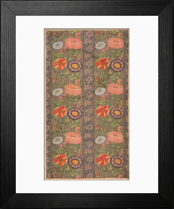 Framed Print : Floral striped silk on a golden ground, 1600-1650. Creator: Unknown Framed Print : Floral striped silk on a golden ground, 1600-1650. Creator: Unknown