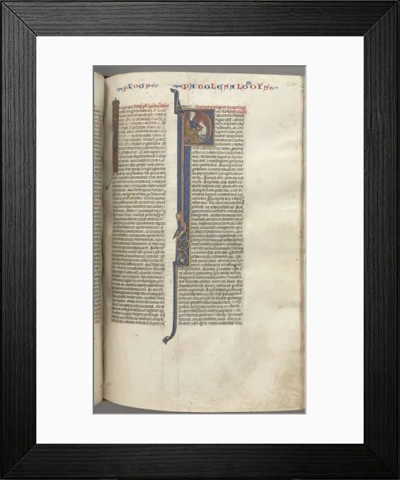 Framed Print : Fol. 238r, Proverbs, historiated initial P, Solomon instructing Rehoboam, c. 1275-1300 Framed Print : Fol. 238r, Proverbs, historiated initial P, Solomon instructing Rehoboam, c. 1275-1300