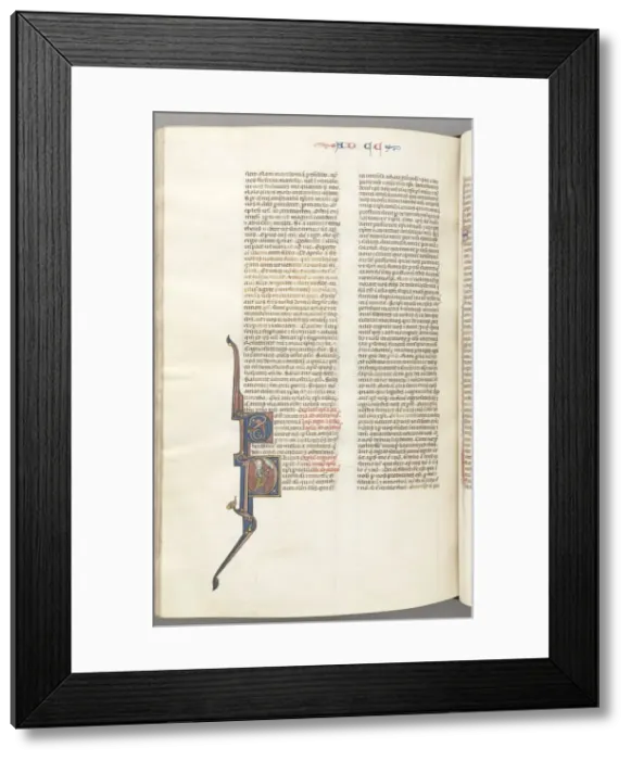 Framed Print : Fol. 445v, Corinthians II, historiated initial P, Paul standing with a sword…, c Framed Print : Fol. 445v, Corinthians II, historiated initial P, Paul standing with a sword…, c