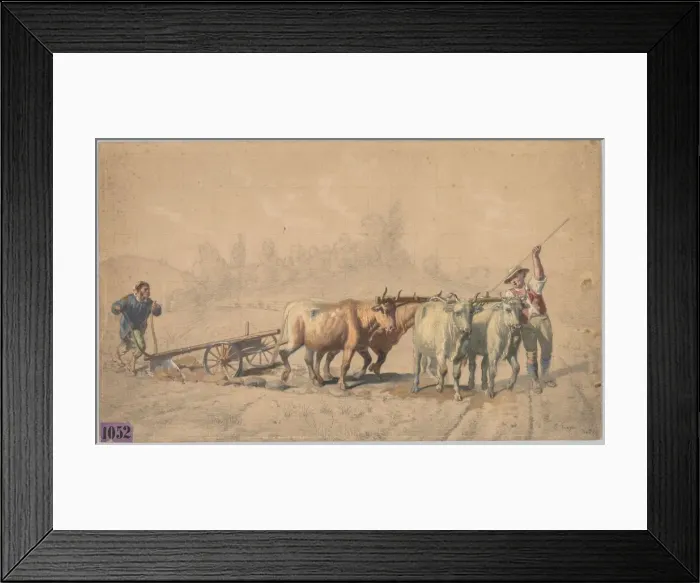 Framed Print : Four Oxen Pulling a Plough, 1853. Creator: Constant Troyon (French, 1810-1865) Framed Print : Four Oxen Pulling a Plough, 1853. Creator: Constant Troyon (French, 1810-1865)