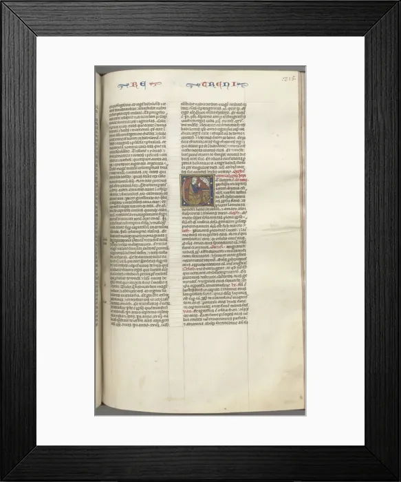 Framed Print : Fol. 315r, Lamentations, historiated initial E, a kneeling Jeremiah praying to a bust of God, c Framed Print : Fol. 315r, Lamentations, historiated initial E, a kneeling Jeremiah praying to a bust of God, c