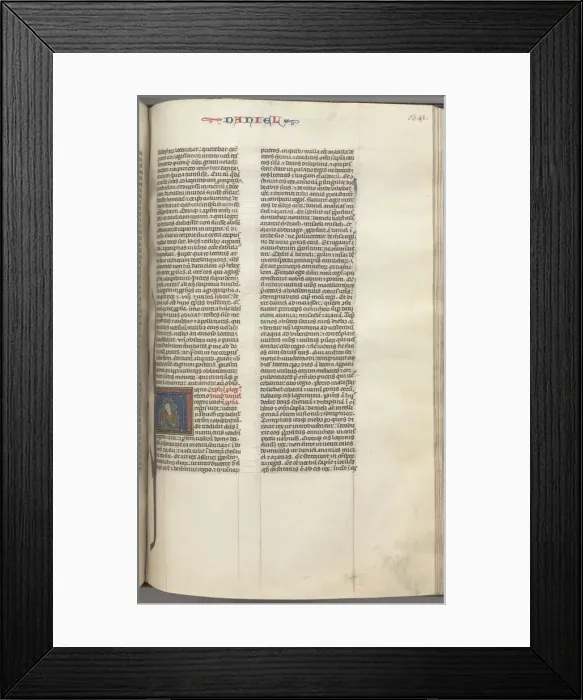 Framed Print : Fol. 341r, Daniel, historiated initial A, Daniel in the lions den, c. 1275-1300 Framed Print : Fol. 341r, Daniel, historiated initial A, Daniel in the lions den, c. 1275-1300