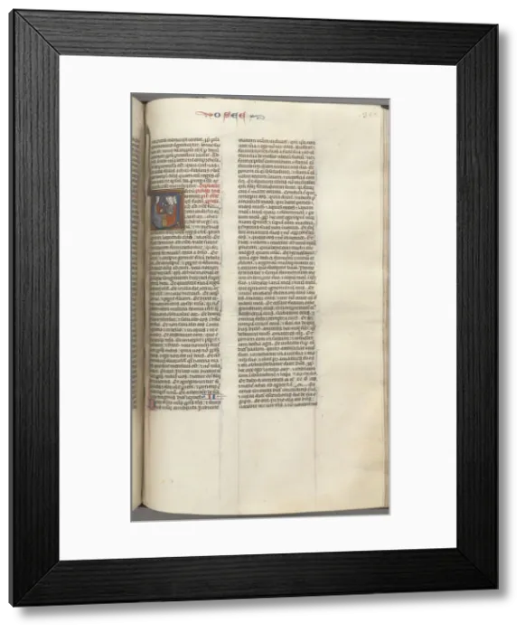 Framed Print : Fol. 350r, Hosea, historiated initial V, Hosea preaching to three men. c. 1275-1300 Framed Print : Fol. 350r, Hosea, historiated initial V, Hosea preaching to three men. c. 1275-1300