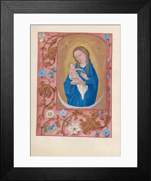 Framed Print : Hours of Queen Isabella the Catholic, Queen of Spain: Fol. 159v, Woman Clothed in the Sun, c1500 Framed Print : Hours of Queen Isabella the Catholic, Queen of Spain: Fol. 159v, Woman Clothed in the Sun, c1500