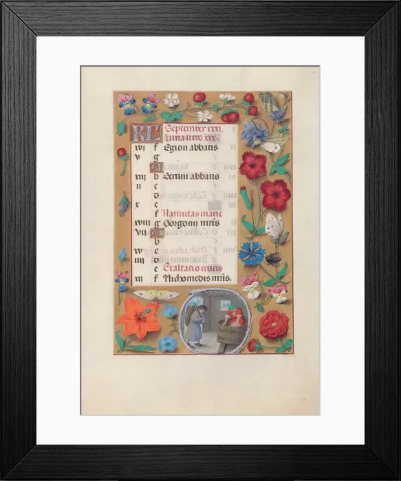 Framed Print : Hours of Queen Isabella the Catholic, Queen of Spain: Fol. 10r, September, c. 1500 Framed Print : Hours of Queen Isabella the Catholic, Queen of Spain: Fol. 10r, September, c. 1500