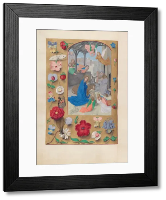 Framed Print : Hours of Queen Isabella the Catholic, Queen of Spain: Fol. 126v, Nativity, c. 1500 Framed Print : Hours of Queen Isabella the Catholic, Queen of Spain: Fol. 126v, Nativity, c. 1500