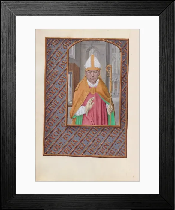 Framed Print : Hours of Queen Isabella the Catholic, Queen of Spain: Fol. 183v, St. Nicholas, c. 1500 Framed Print : Hours of Queen Isabella the Catholic, Queen of Spain: Fol. 183v, St. Nicholas, c. 1500