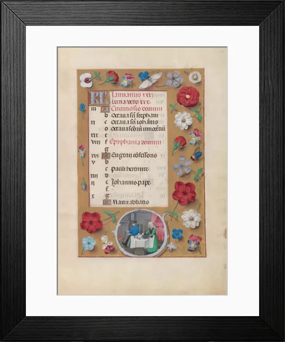 Framed Print : Hours of Queen Isabella the Catholic, Queen of Spain: Fol. 2r, January - Feast, c Framed Print : Hours of Queen Isabella the Catholic, Queen of Spain: Fol. 2r, January - Feast, c