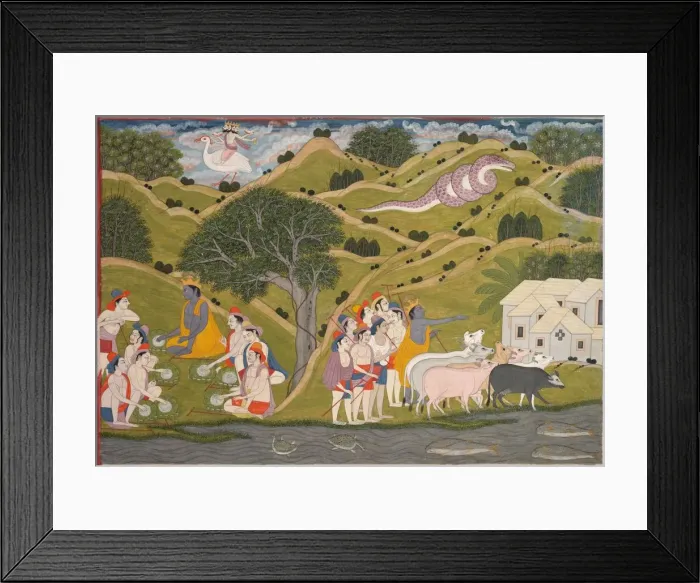 Framed Print : Krishna Returns with the Cowherds to Braj, from a Bhagavata Purana, c. 1830. Creator: Unknown Framed Print : Krishna Returns with the Cowherds to Braj, from a Bhagavata Purana, c. 1830. Creator: Unknown