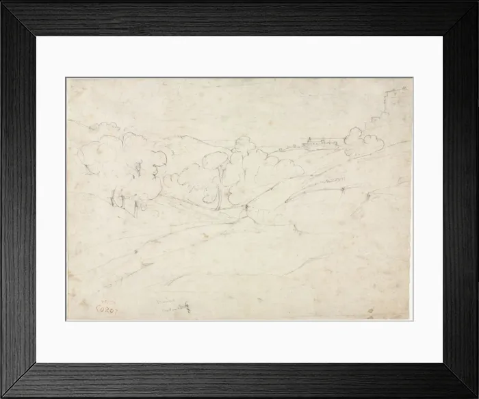 Framed Print : View of Marino (recto); Sketch for a Landscape (verso), 1827 Framed Print : View of Marino (recto); Sketch for a Landscape (verso), 1827