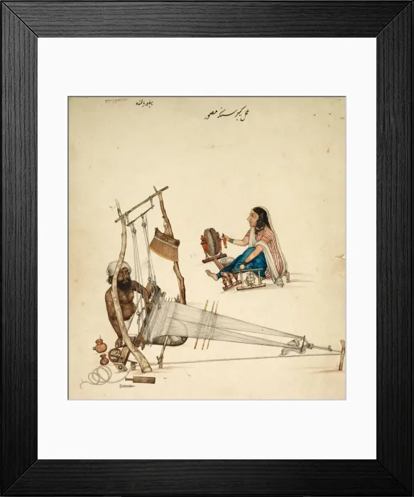Framed Print : Weaving and Spinning, c. 1860. Creator: Kehar Singh (Indian) Framed Print : Weaving and Spinning, c. 1860. Creator: Kehar Singh (Indian)