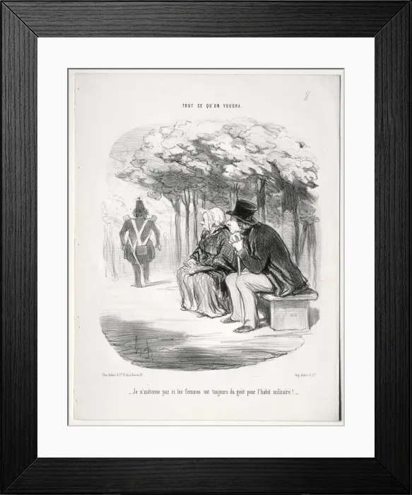 Framed Print : What you will, plate 51: I do not wonder that women are always fond of the military uniform?, 1848 Framed Print : What you will, plate 51: I do not wonder that women are always fond of the military uniform?, 1848