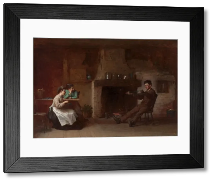 Framed Print : Winding Yarn (Interior of a Nantucket Kitchen), 1872. Creator: Eastman Johnson (American Framed Print : Winding Yarn (Interior of a Nantucket Kitchen), 1872. Creator: Eastman Johnson (American