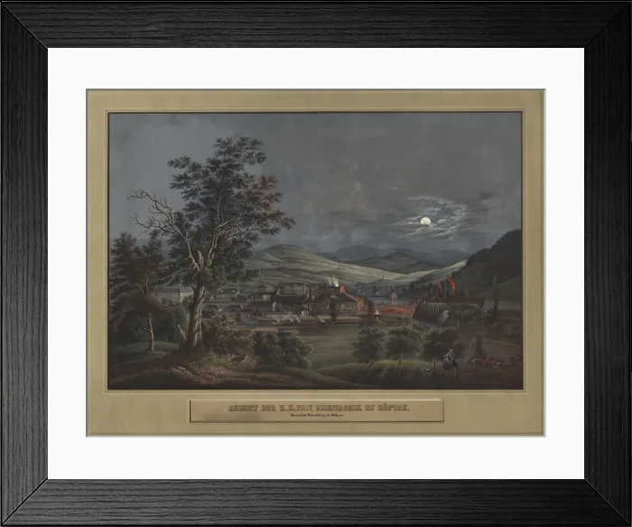 Framed Print : View of the K. K. Private Iron Factory in Zoptau, c. 1850. Creator: Carl Julius Rieden Framed Print : View of the K. K. Private Iron Factory in Zoptau, c. 1850. Creator: Carl Julius Rieden