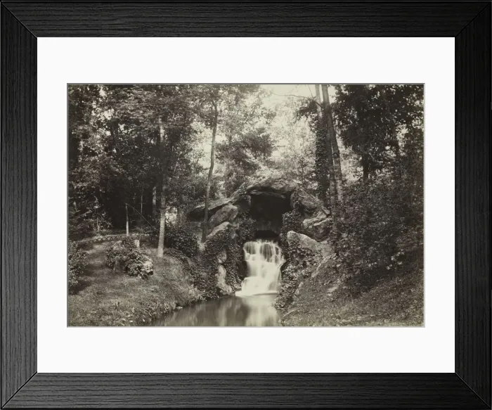 Framed Print : View of the Small Grotto toward the Deer Pond, Bois de Boulogne, 1858. Creator: Charles Marville Framed Print : View of the Small Grotto toward the Deer Pond, Bois de Boulogne, 1858. Creator: Charles Marville