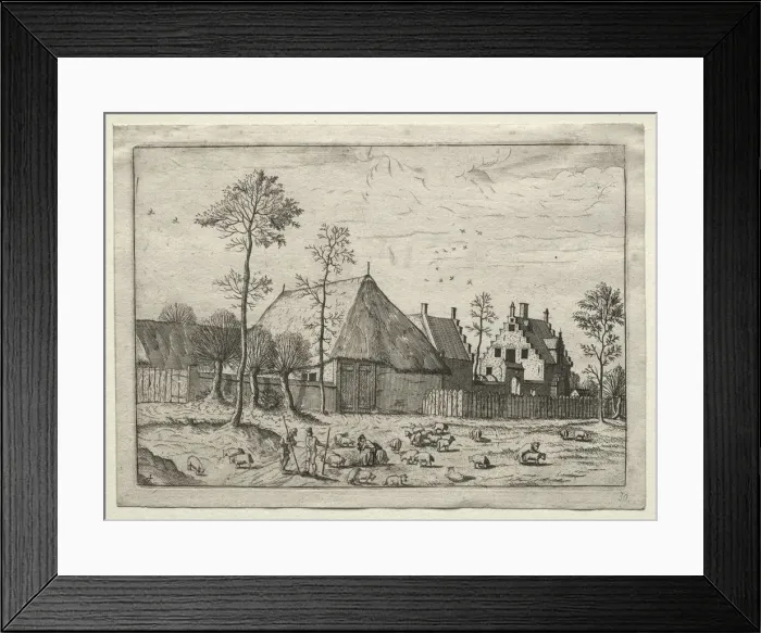 Framed Print : View of Villages in Brabant and Campine: Shepherds with Flock, c. 1559. Creator: Unknown Framed Print : View of Villages in Brabant and Campine: Shepherds with Flock, c. 1559. Creator: Unknown