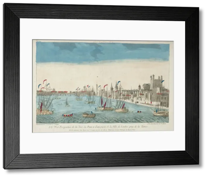 Framed Print : View of London Bridge and Tower, 18th Century. Creator: Unknown Framed Print : View of London Bridge and Tower, 18th Century. Creator: Unknown