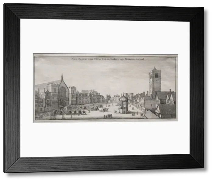 Framed Print : View of London: New Palace Yard with Westminster Hall, and the Clock House, 1647. Creator