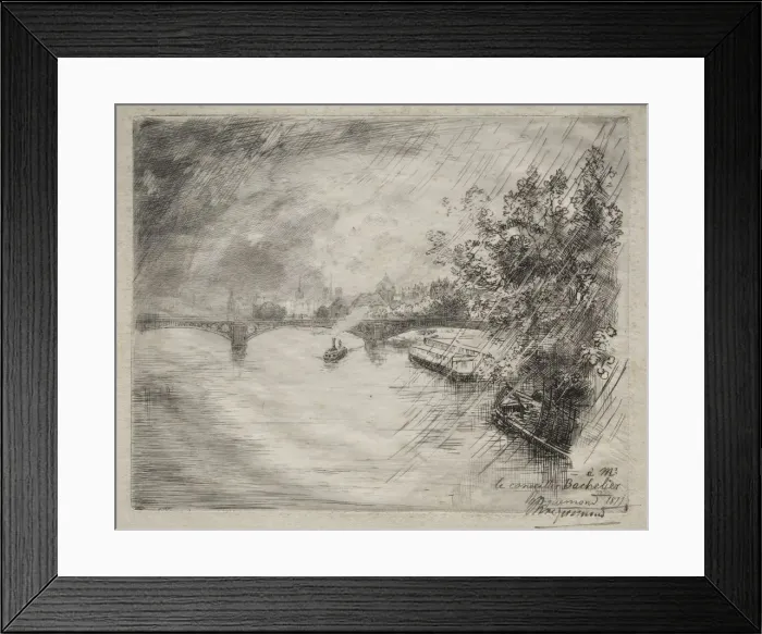 Framed Print : View of the Bridge of Saint-Peres, 1877. Creator: Felix Bracquemond (French, 1833-1914) Framed Print : View of the Bridge of Saint-Peres, 1877. Creator: Felix Bracquemond (French, 1833-1914)