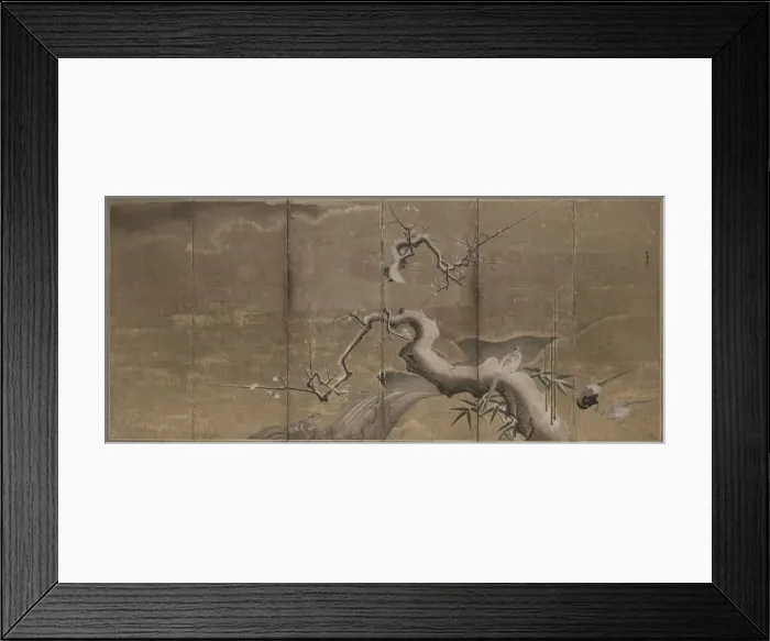 Framed Print : Winter Scene with Plum Trees and Pheasants (Birds Left), early 1600s. Creator: Kano Naonobu Framed Print : Winter Scene with Plum Trees and Pheasants (Birds Left), early 1600s. Creator: Kano Naonobu