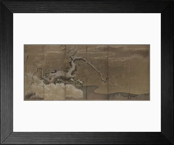 Framed Print : Winter Scene with Plum Trees and Pheasants (Birds Right), early 1600s. Creator: Kano Naonobu Framed Print : Winter Scene with Plum Trees and Pheasants (Birds Right), early 1600s. Creator: Kano Naonobu