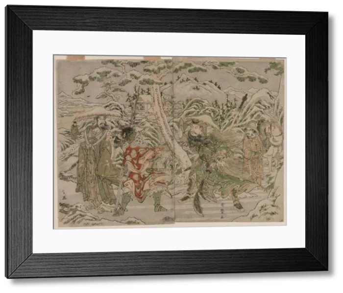 Framed Print : Winter Scene from the Romance of the Three Kingdoms, c. 1790. Creator: Kitagawa Utamaro (Japanese Framed Print : Winter Scene from the Romance of the Three Kingdoms, c. 1790. Creator: Kitagawa Utamaro (Japanese