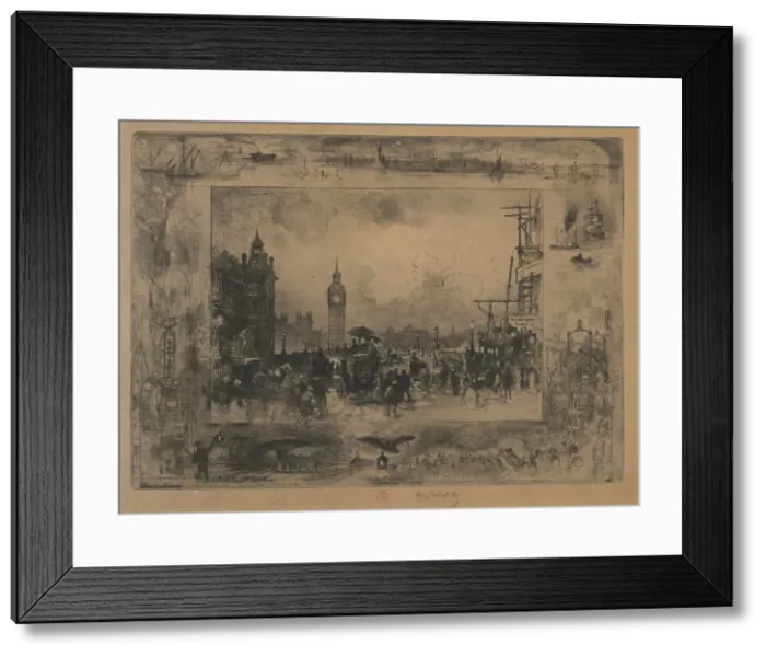 Framed Print : Westminster Bridge, or Westminster Tower, 1884. Creator: Felix Hilaire Buhot (French Framed Print : Westminster Bridge, or Westminster Tower, 1884. Creator: Felix Hilaire Buhot (French