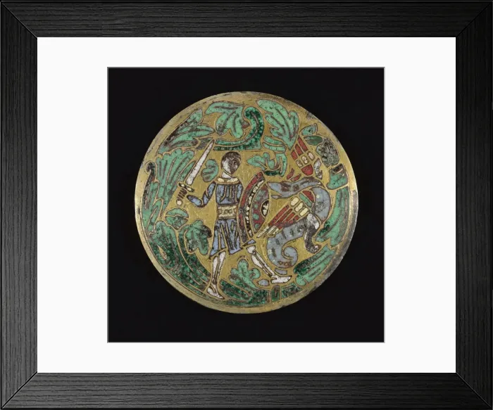 Framed Print : Warrior Fighting a Dragon, c. 1170-1180. Creator: Unknown Framed Print : Warrior Fighting a Dragon, c. 1170-1180. Creator: Unknown