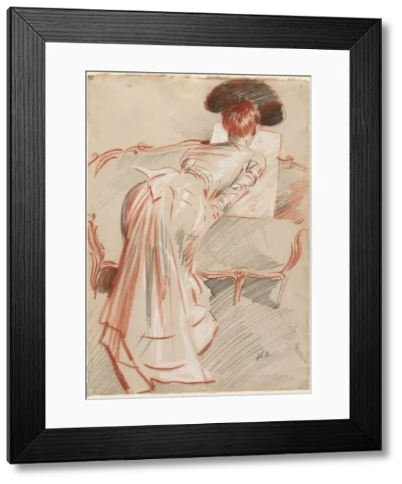 Framed Print : Woman (Possibly Madame Alice Hellu) Looking at a Drawing, c Framed Print : Woman (Possibly Madame Alice Hellu) Looking at a Drawing, c