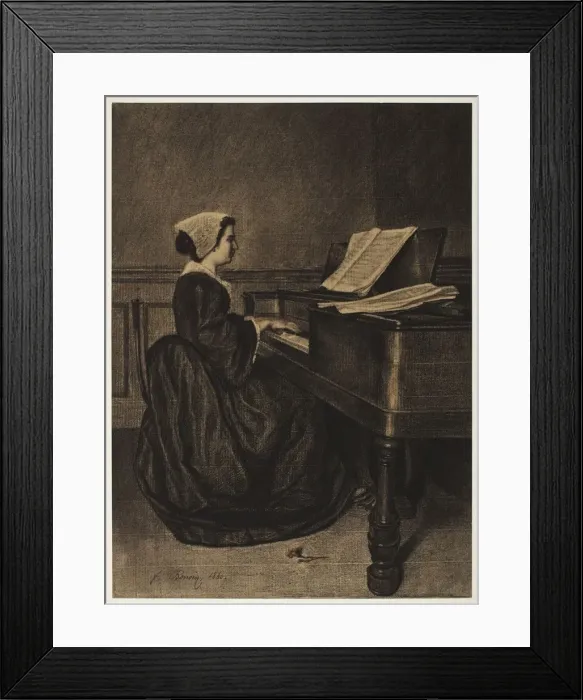 Framed Print : Woman at the Spinet, 1860. Creator: Francois Bonvin (French, 1817-1887) Framed Print : Woman at the Spinet, 1860. Creator: Francois Bonvin (French, 1817-1887)