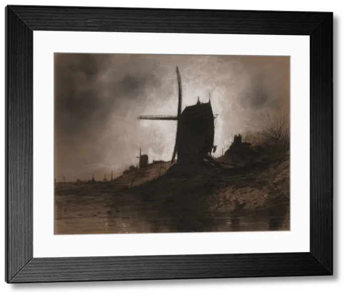 Framed Print : Windmills in a Landscape. Creator: Eugene Deshayes (French, 1828-1890) Framed Print : Windmills in a Landscape. Creator: Eugene Deshayes (French, 1828-1890)