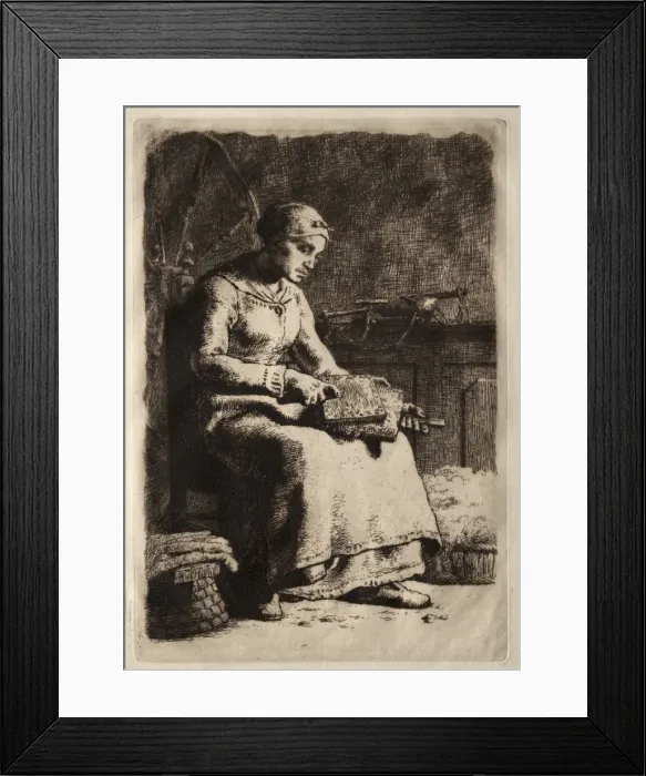 Framed Print : Woman Carding. Creator: Jean-Francois Millet (French, 1814-1875) Framed Print : Woman Carding. Creator: Jean-Francois Millet (French, 1814-1875)