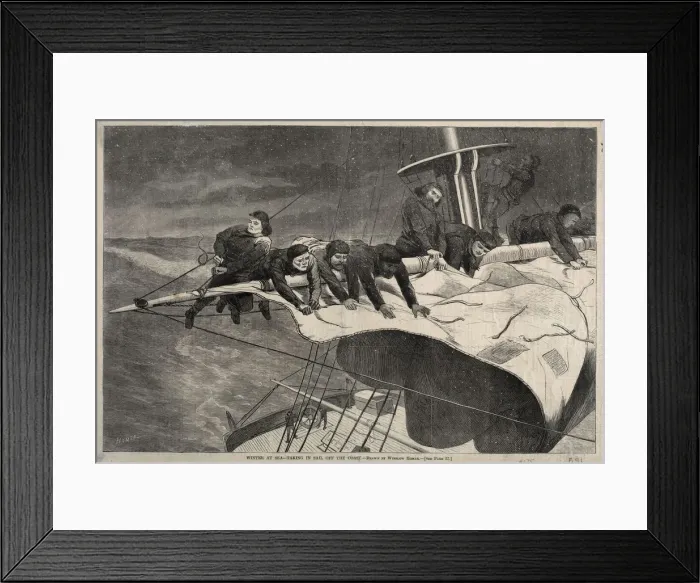 Framed Print : Winter at Sea - Taking in Sail Off the Coast, 1869. Creator: Winslow Homer (American, 1836-1910) Framed Print : Winter at Sea - Taking in Sail Off the Coast, 1869. Creator: Winslow Homer (American, 1836-1910)