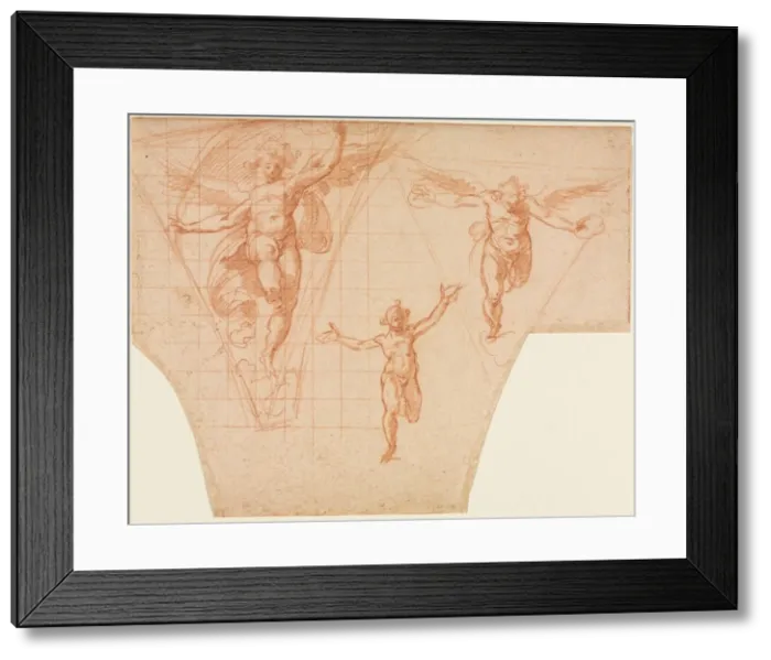 Framed Print : Three Studies of Angels for a Pendentive (recto), 1599 / 1604. Creator: Cristoforo Roncalli (Italian Framed Print : Three Studies of Angels for a Pendentive (recto), 1599 / 1604. Creator: Cristoforo Roncalli (Italian