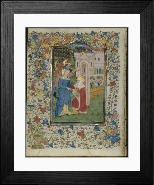 Framed Print : The Visitation: Leaf from a Book of Hours (5 of 6 Excised Leaves), c. 1420. Creator Framed Print : The Visitation: Leaf from a Book of Hours (5 of 6 Excised Leaves), c. 1420. Creator