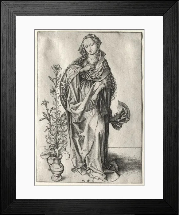 Framed Print : The Virgin of the Annunciation. Creator: Martin Schongauer (German, c. 1450-1491) Framed Print : The Virgin of the Annunciation. Creator: Martin Schongauer (German, c. 1450-1491)