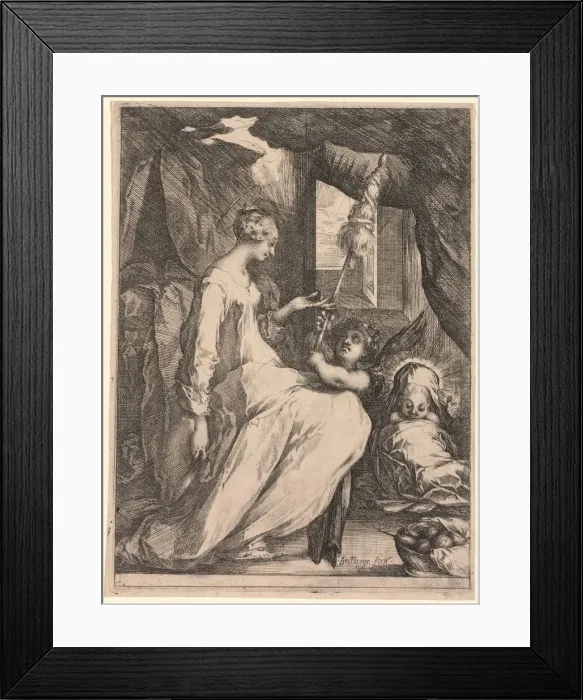 Framed Print : The Virgin and Child with Distaff and an Angel, c. 1611-1613. Creator: Jacques Bellange (French, c Framed Print : The Virgin and Child with Distaff and an Angel, c. 1611-1613. Creator: Jacques Bellange (French, c