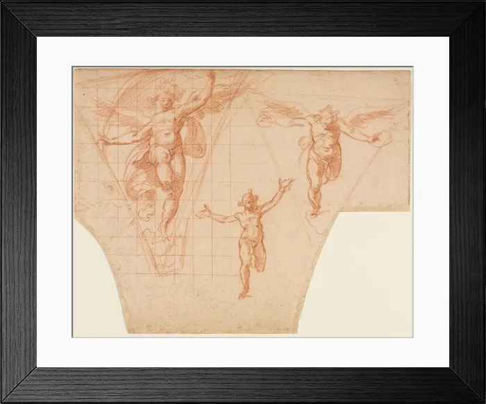 Framed Print : Three Studies of Angels for a Pendentive (recto);Studies for Christ Meeting His Mother… Framed Print : Three Studies of Angels for a Pendentive (recto);Studies for Christ Meeting His Mother…